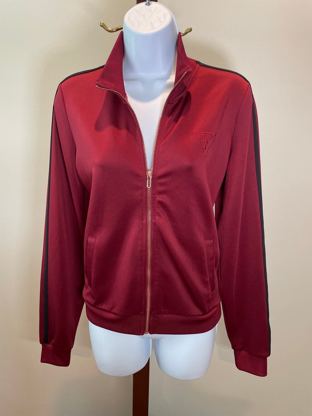 Guess Maroon Full‑Zip Activewear Sweatshirt Size M